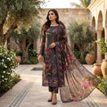 Midnight Dark Floral Barosha Silk 3 Piece Unstitched Suit
