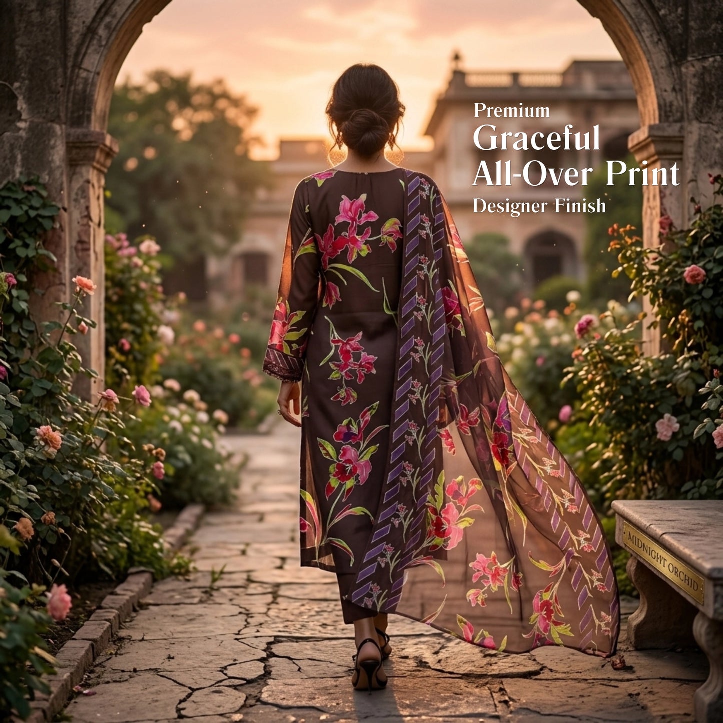 Midnight Dark Floral Barosha Silk 3 Piece Unstitched Suit