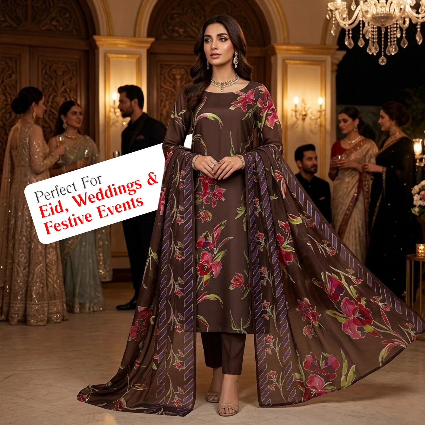 Midnight Dark Floral Barosha Silk 3 Piece Unstitched Suit