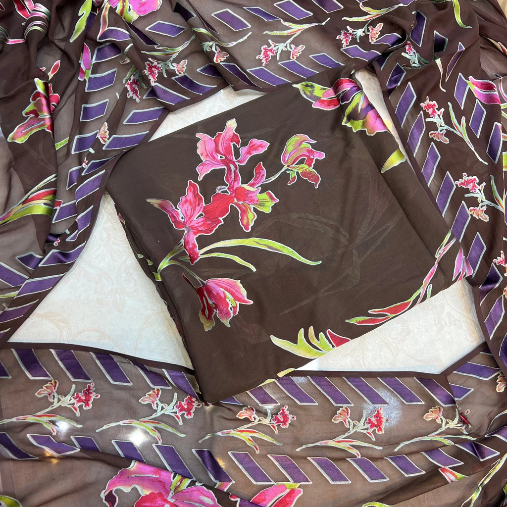Midnight Dark Floral Barosha Silk 3 Piece Unstitched Suit