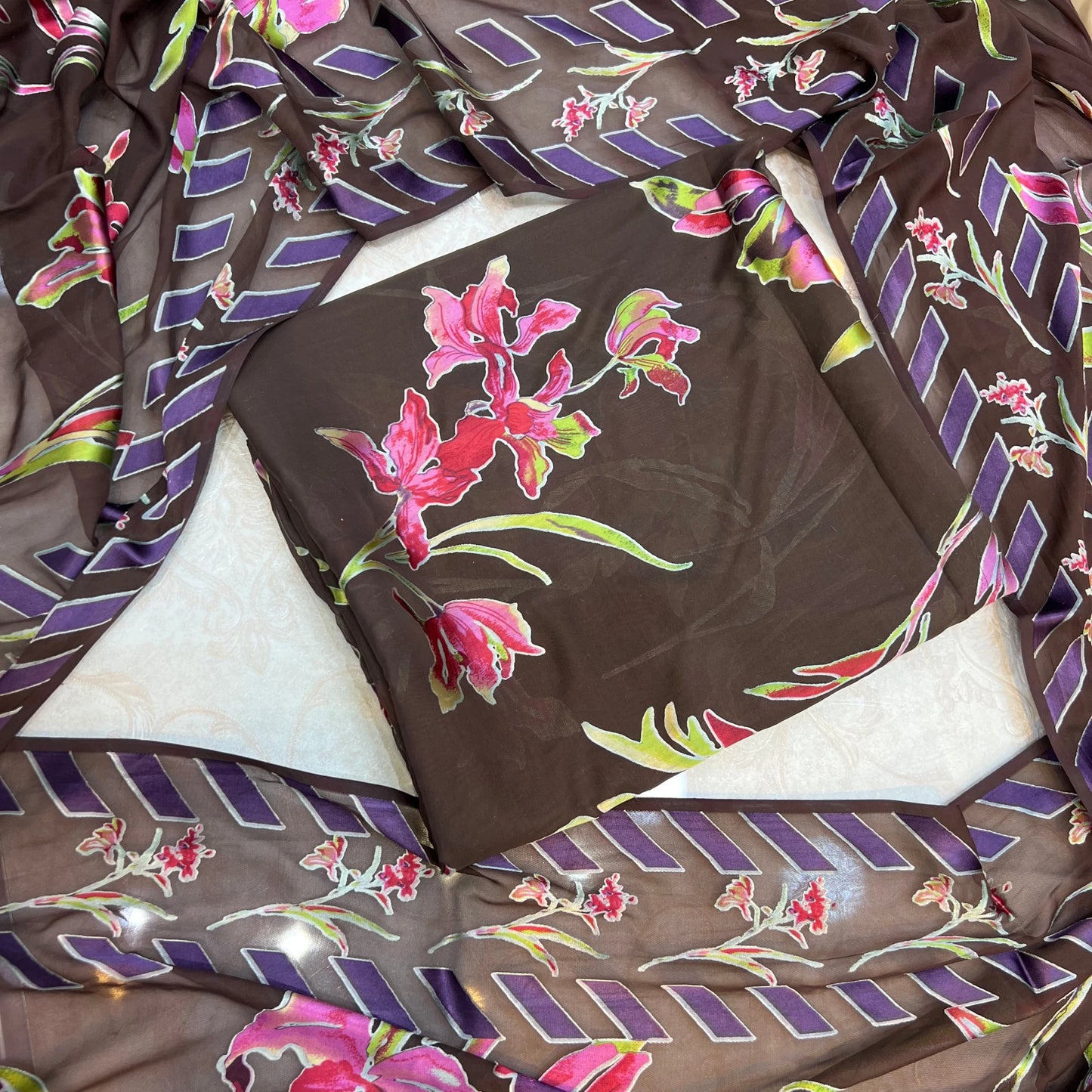 Midnight Dark Floral Barosha Silk 3 Piece Unstitched Suit