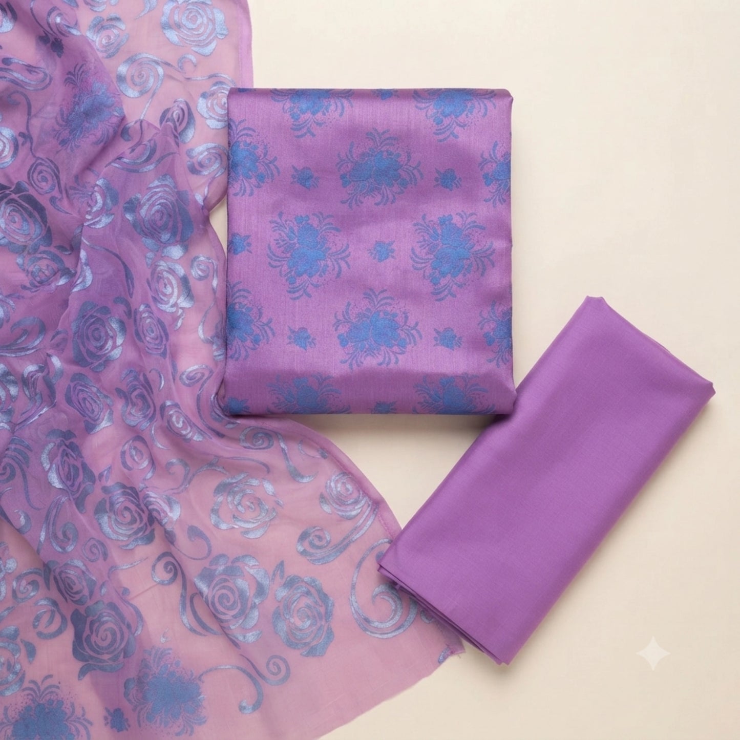 Lavender Purple & Sky Blue Ambose Silk 3 Piece Suit