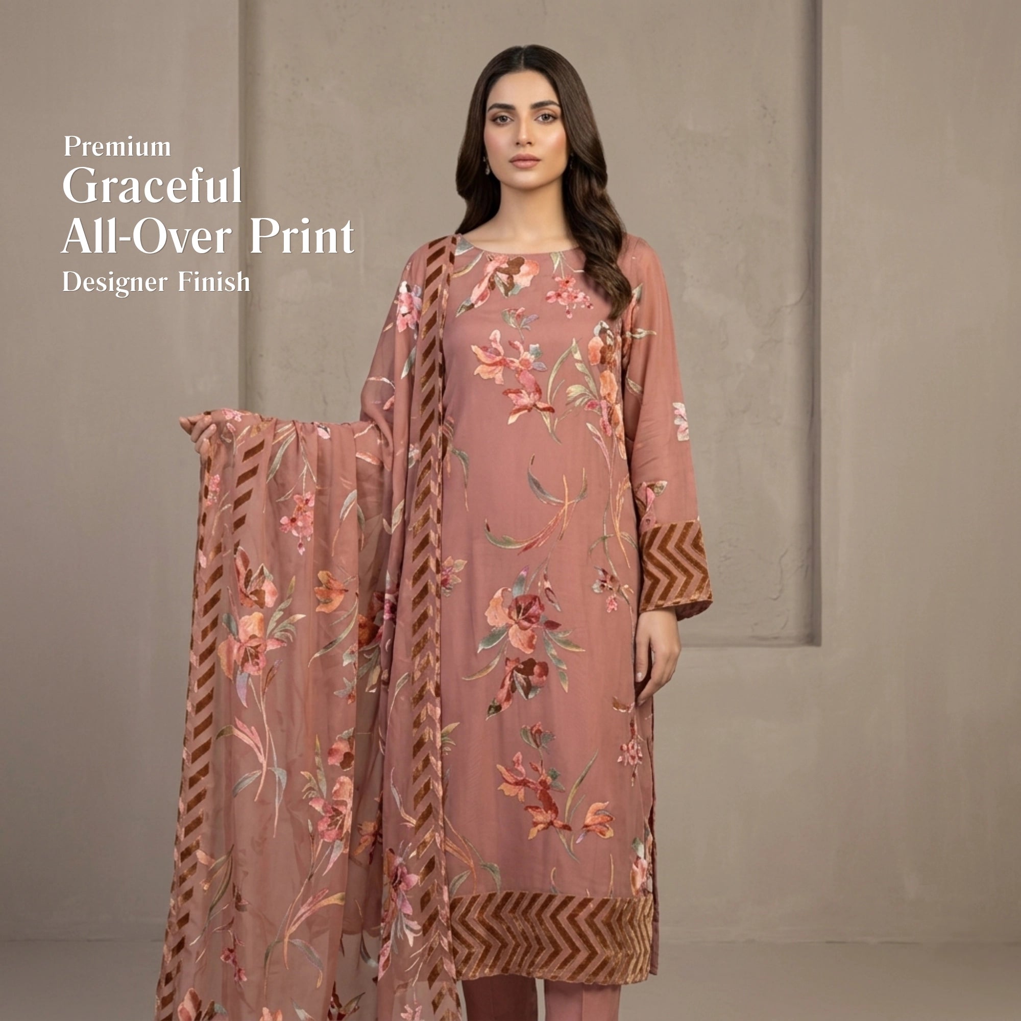 Dusty Rose Barosha Silk 3 Piece Unstitched Suit