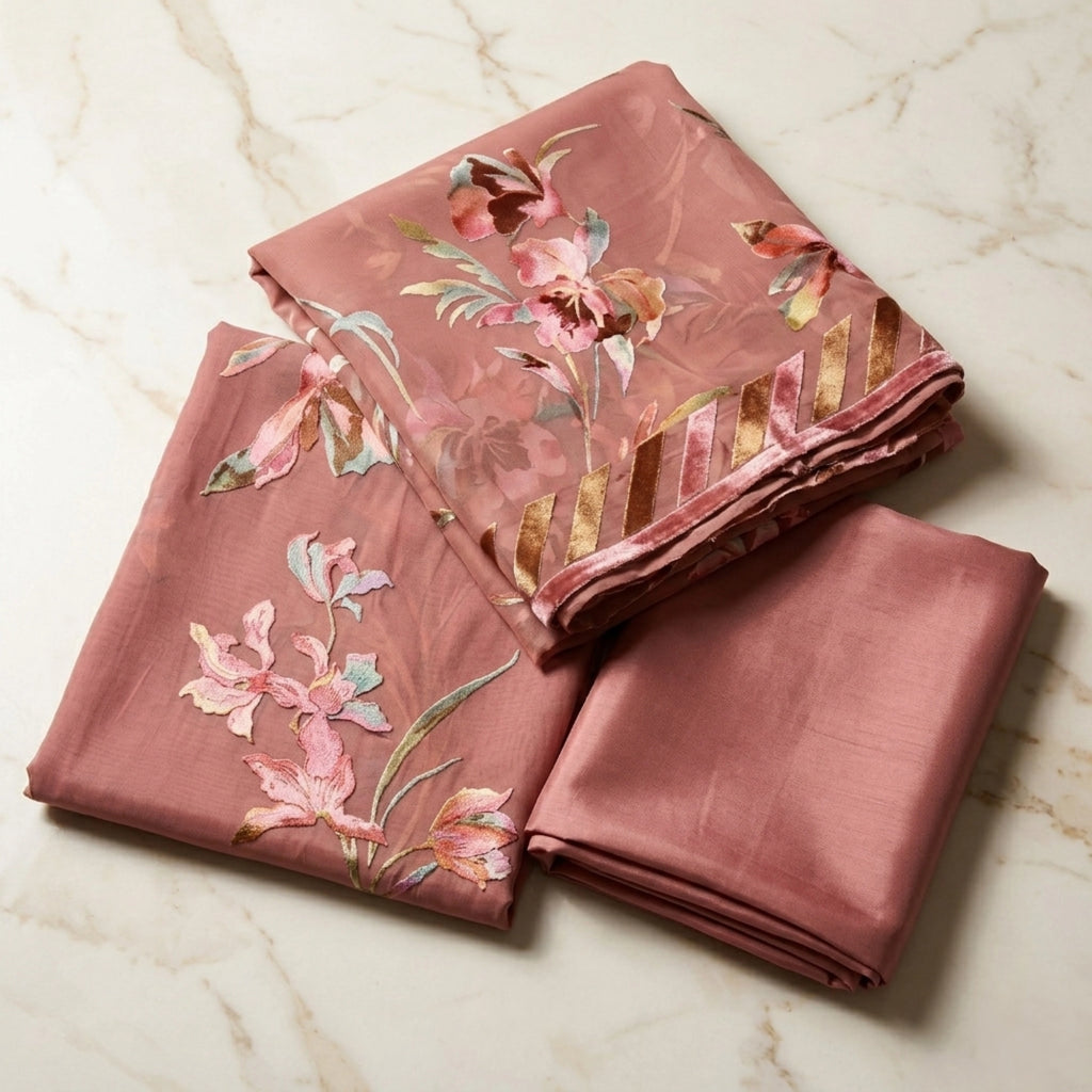 Dusty Rose Barosha Silk 3 Piece Unstitched Suit