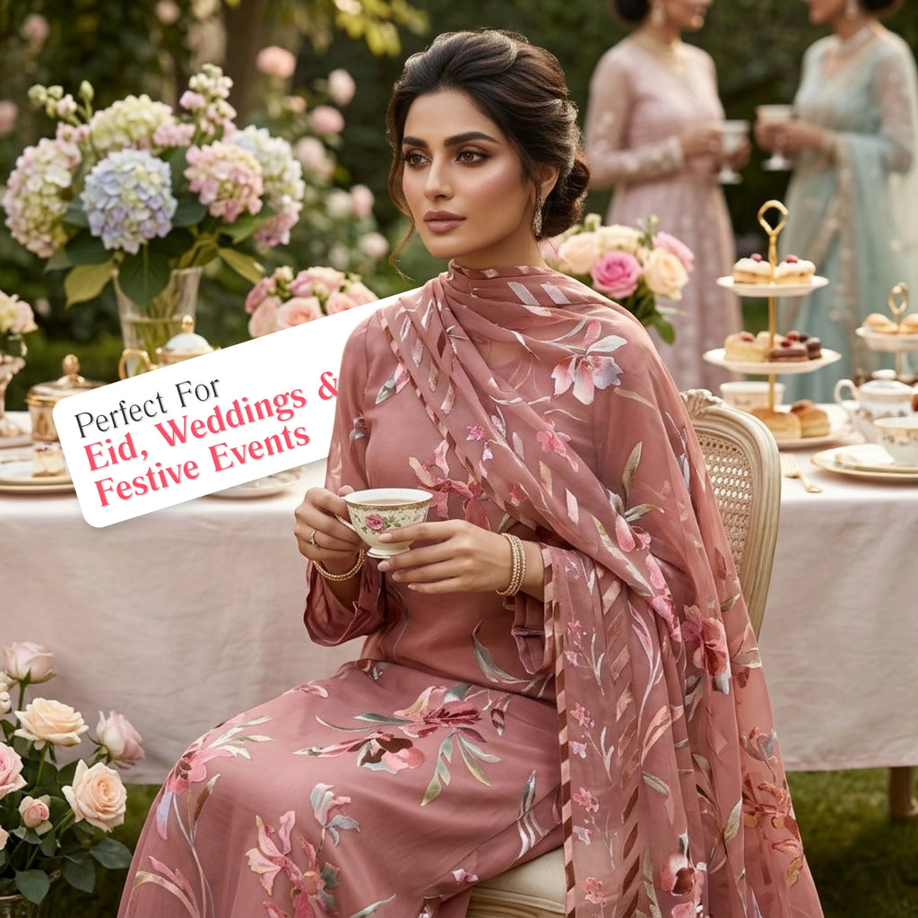 Dusty Rose Barosha Silk 3 Piece Unstitched Suit