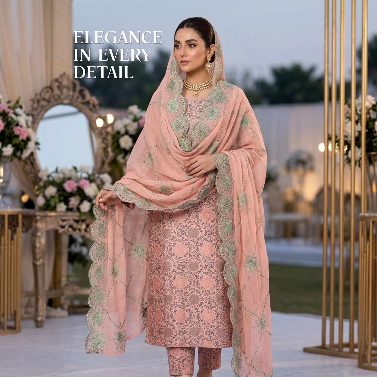 Blush Pink China Pati Silk 3 Piece Unstitched Suit