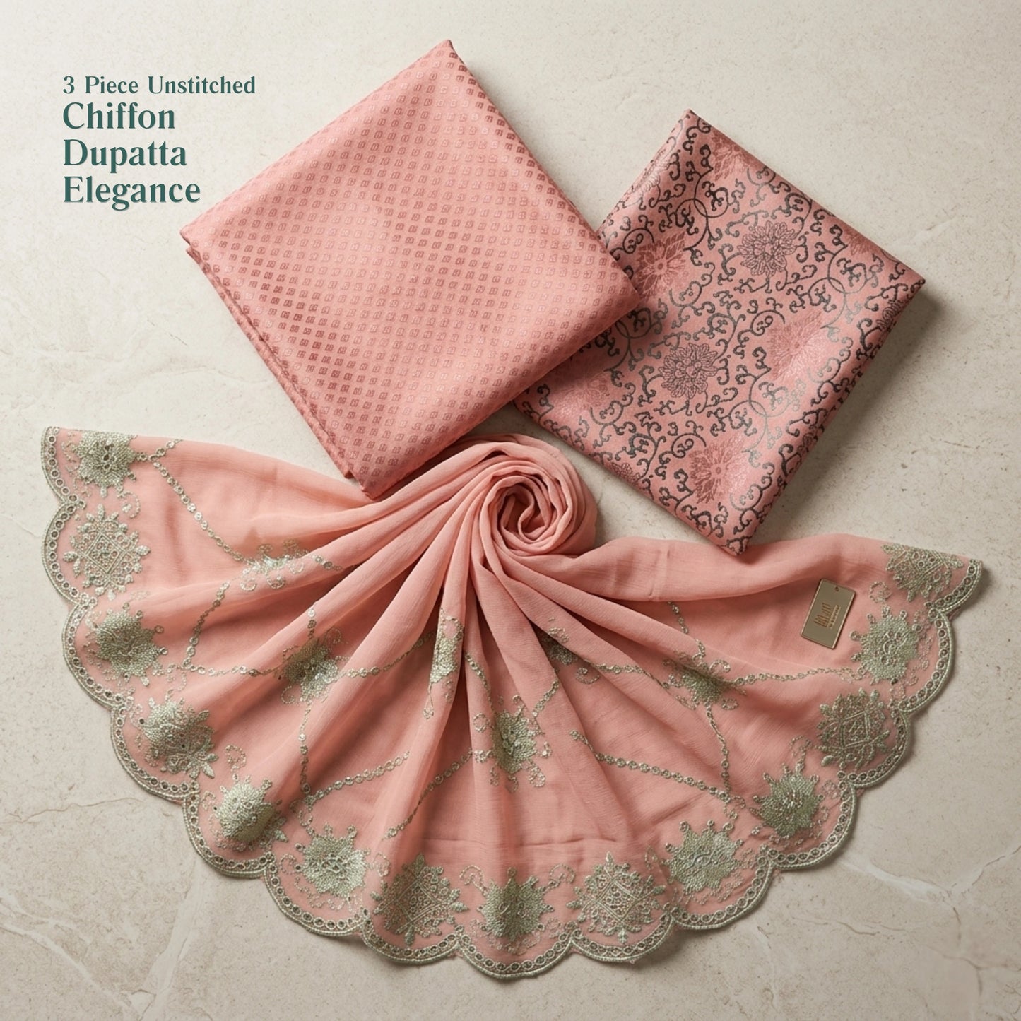 Blush Pink China Pati Silk 3 Piece Unstitched Suit