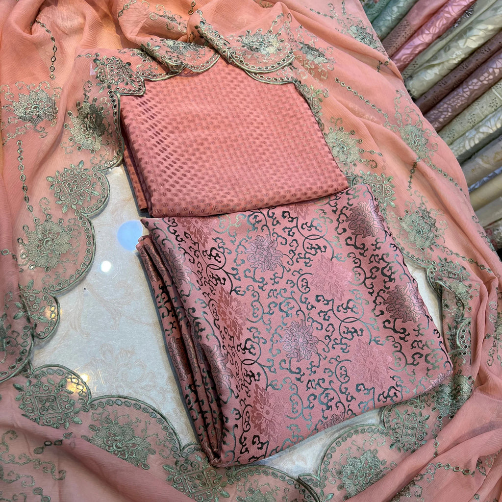 Blush Pink China Pati Silk 3 Piece Unstitched Suit