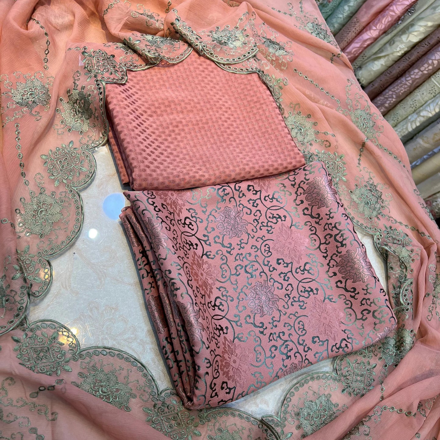 Blush Pink China Pati Silk 3 Piece Unstitched Suit