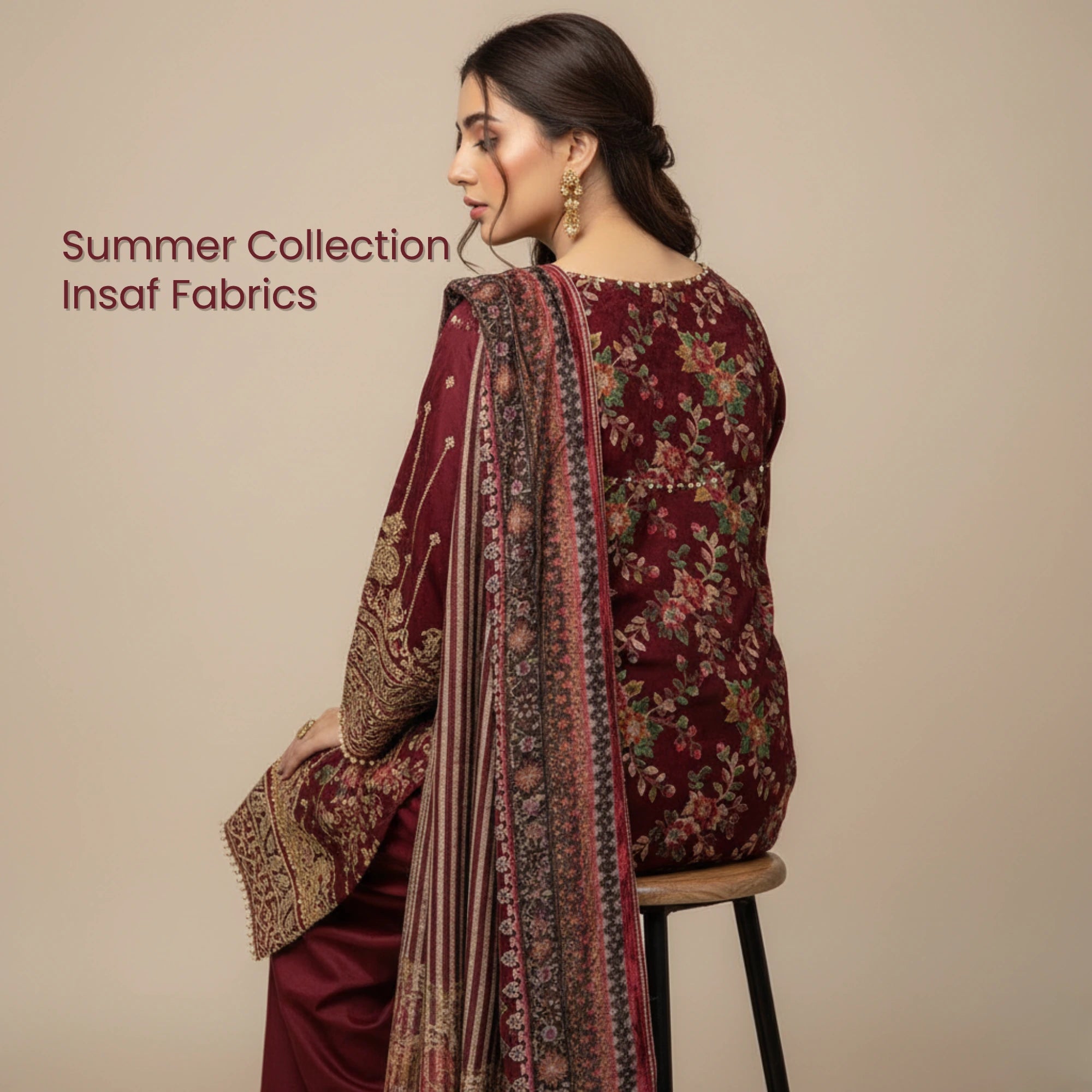 Maroon Palachi 3 Piece Unstitched Suit - Insaf Fabrics