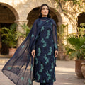 Midnight Azure Embroidered Lawn Suit Chiffon Dupatta – 3pc Unstitched