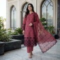 Dusty Rose Noir Lawn Suit Embroidered Net Dupatta – 3 Piece Unstitched