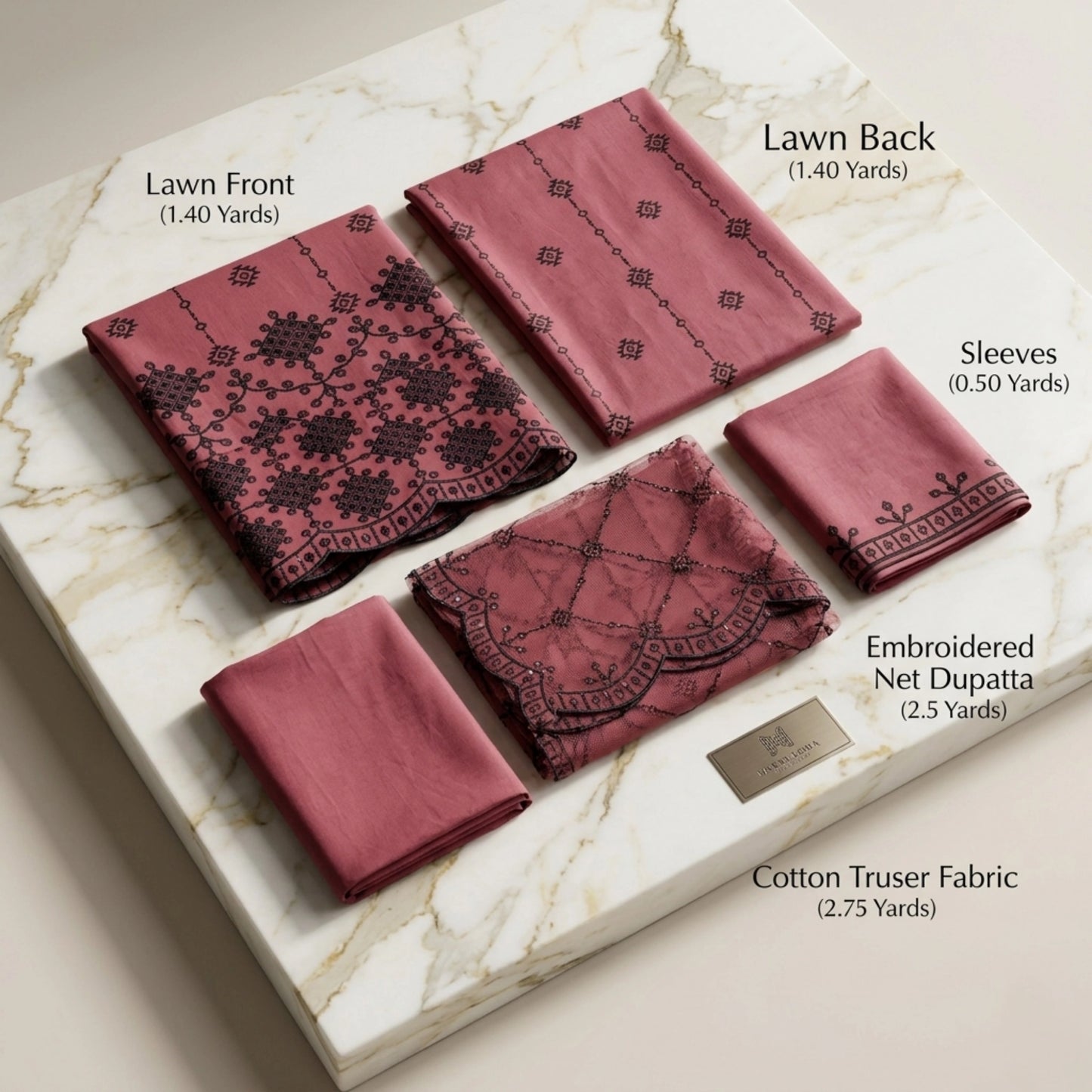Dusty Rose Noir Lawn Suit Embroidered Net Dupatta – 3 Piece Unstitched