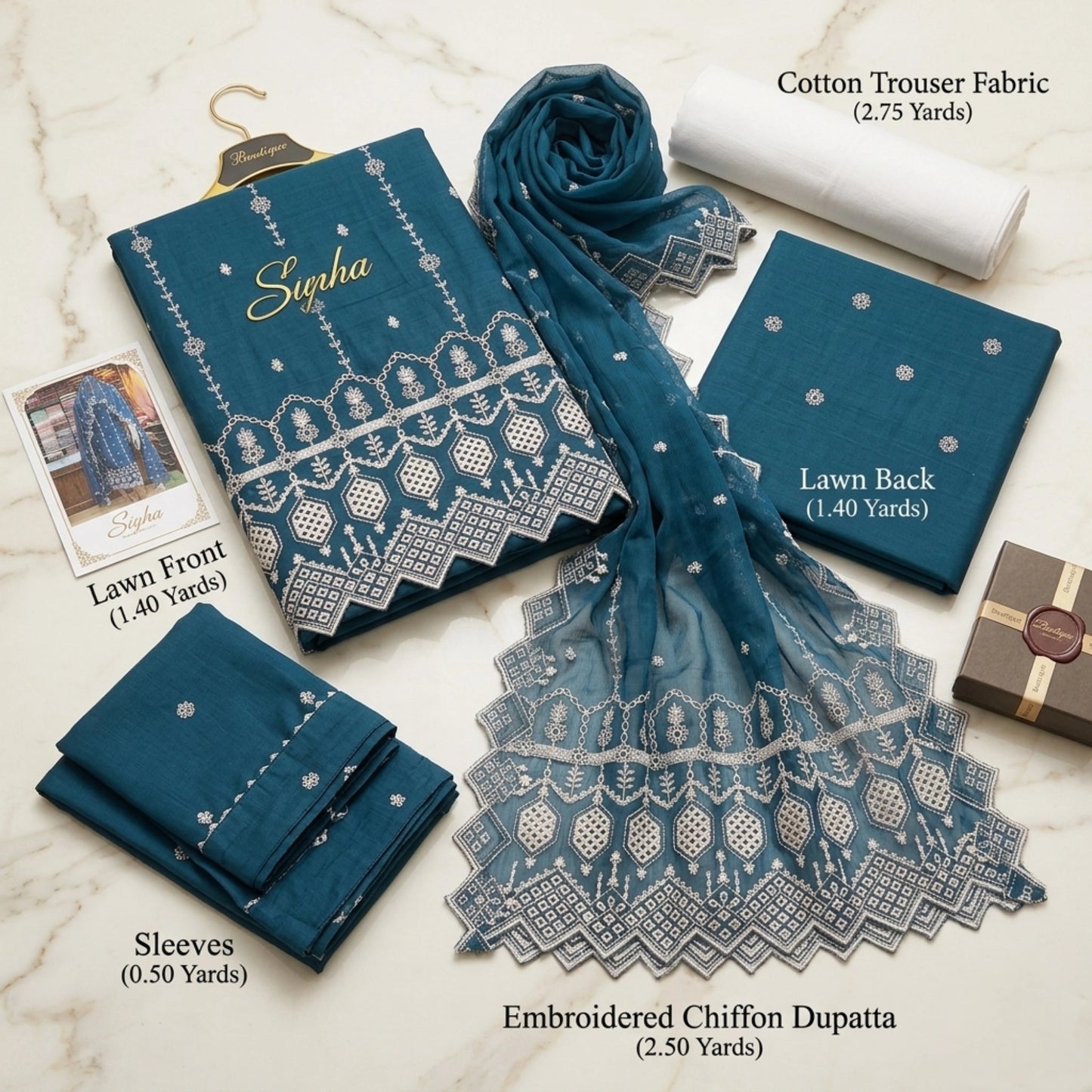 Ocean Mist Elegance Lawn Suit Embroidered Chiffon Dupatta – Unstitched