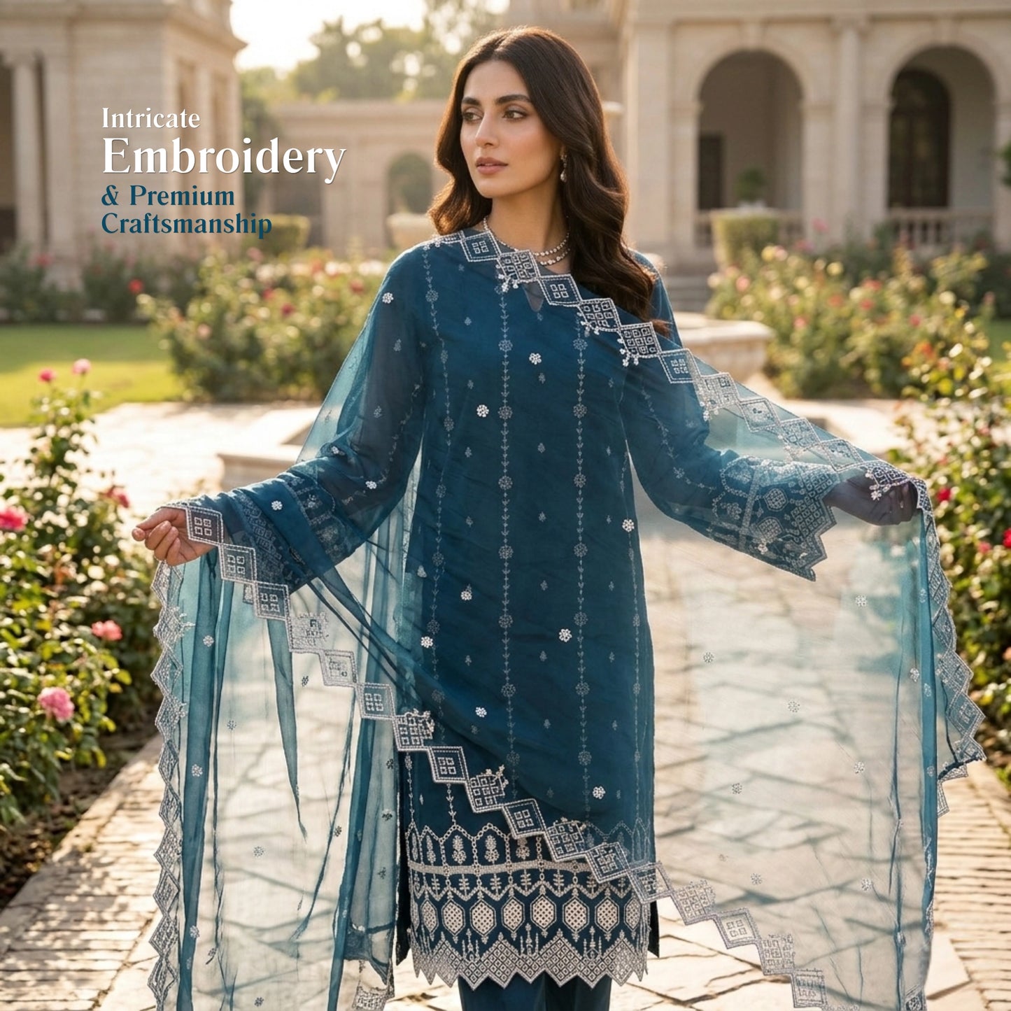 Ocean Mist Elegance Lawn Suit Embroidered Chiffon Dupatta – Unstitched