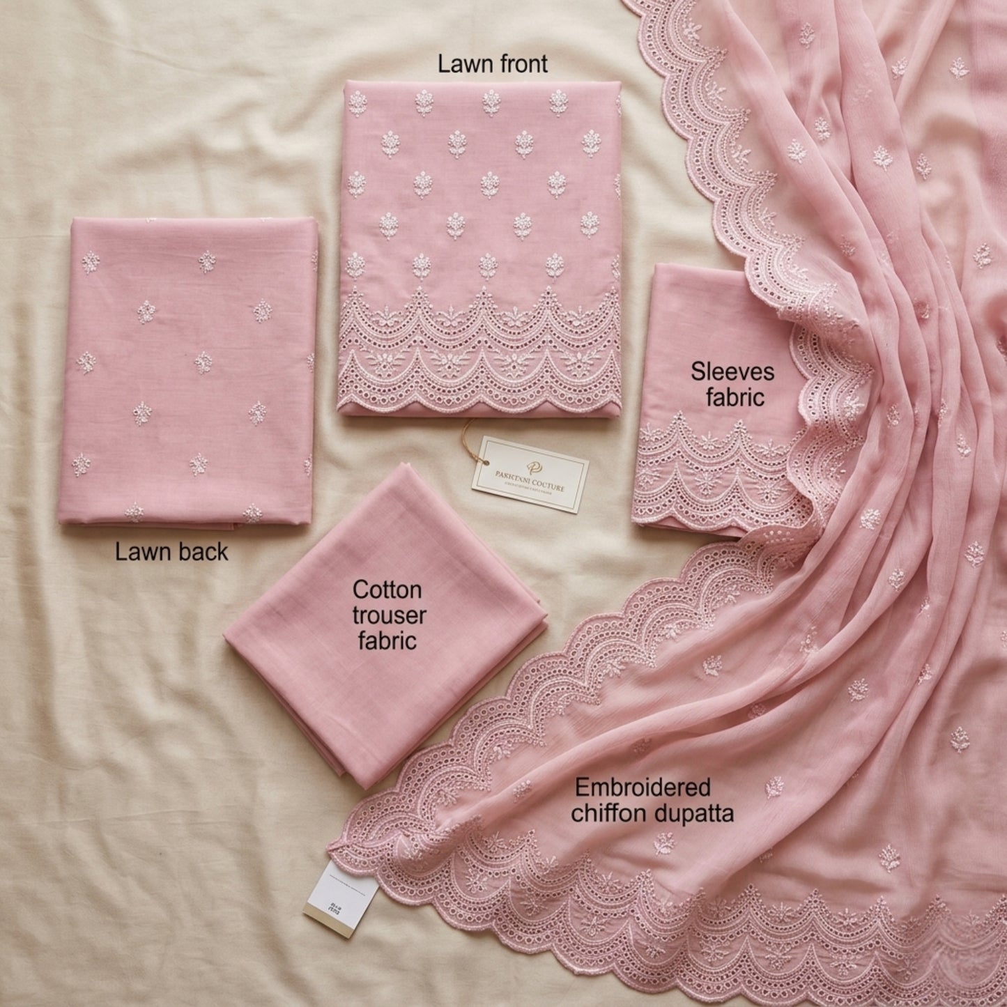 Dusty Rose Noir - 3pc Unstitched Embroidered Lawn Suit Chiffon Dupatta