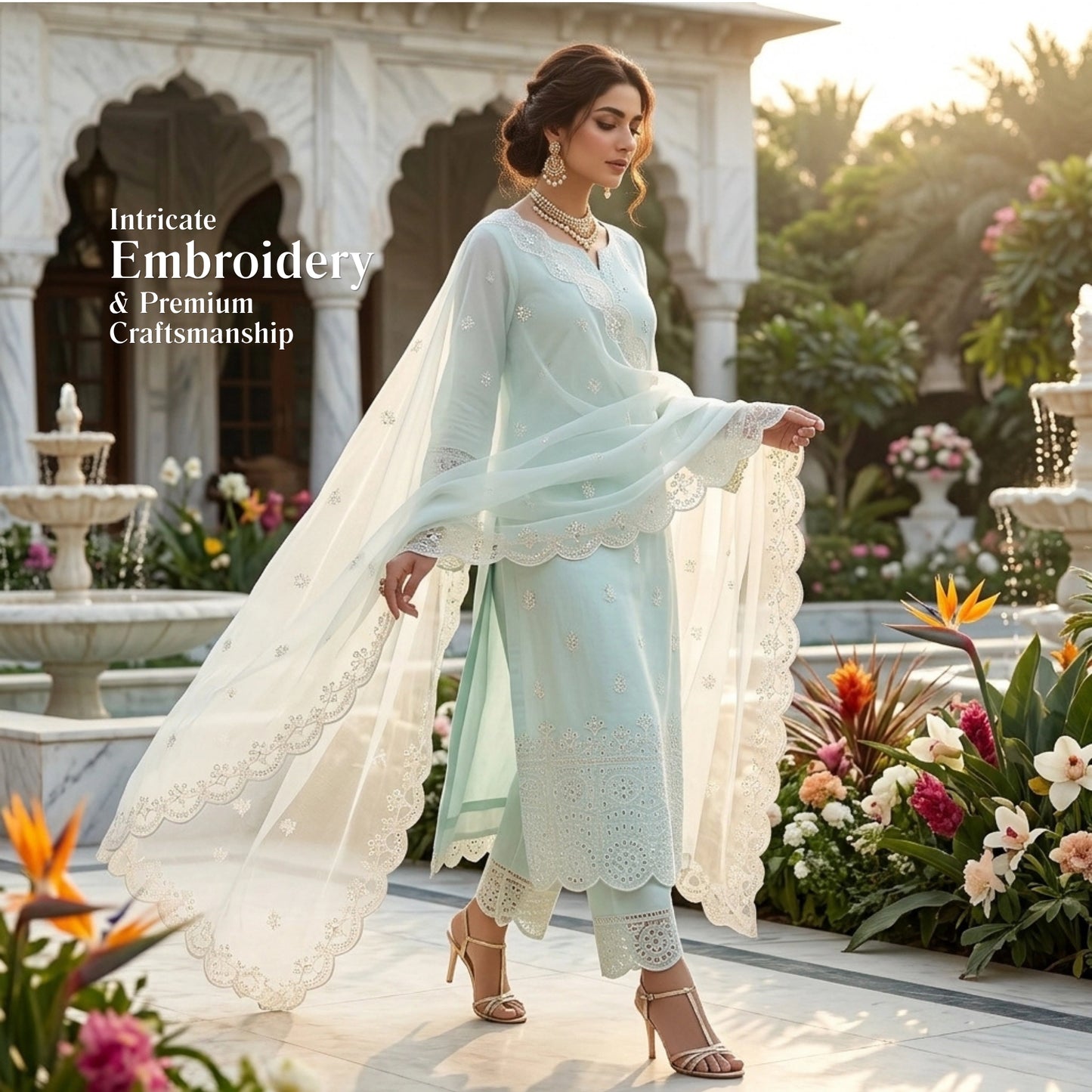 Mint Ivory Elegance – Embroidered Lawn 3 Piece Unstitched Suit