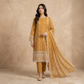 Golden Honey Embroidered Lawn Suit Chiffon Dupatta – 3pc Unstitched