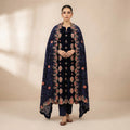 Midnight Navy Embroidered Velvet 3 Piece Unstitched Suit