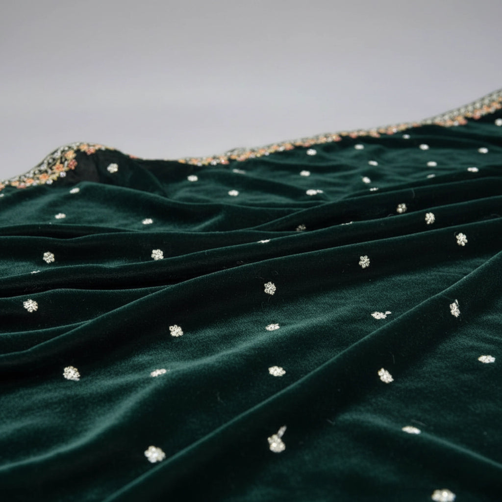 Dark Green Velvet Unstitched Suit 3 Piece Premium