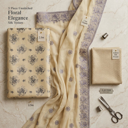 Buttercream Floral Pure China Pati Silk 3 Piece Unstitched Suit