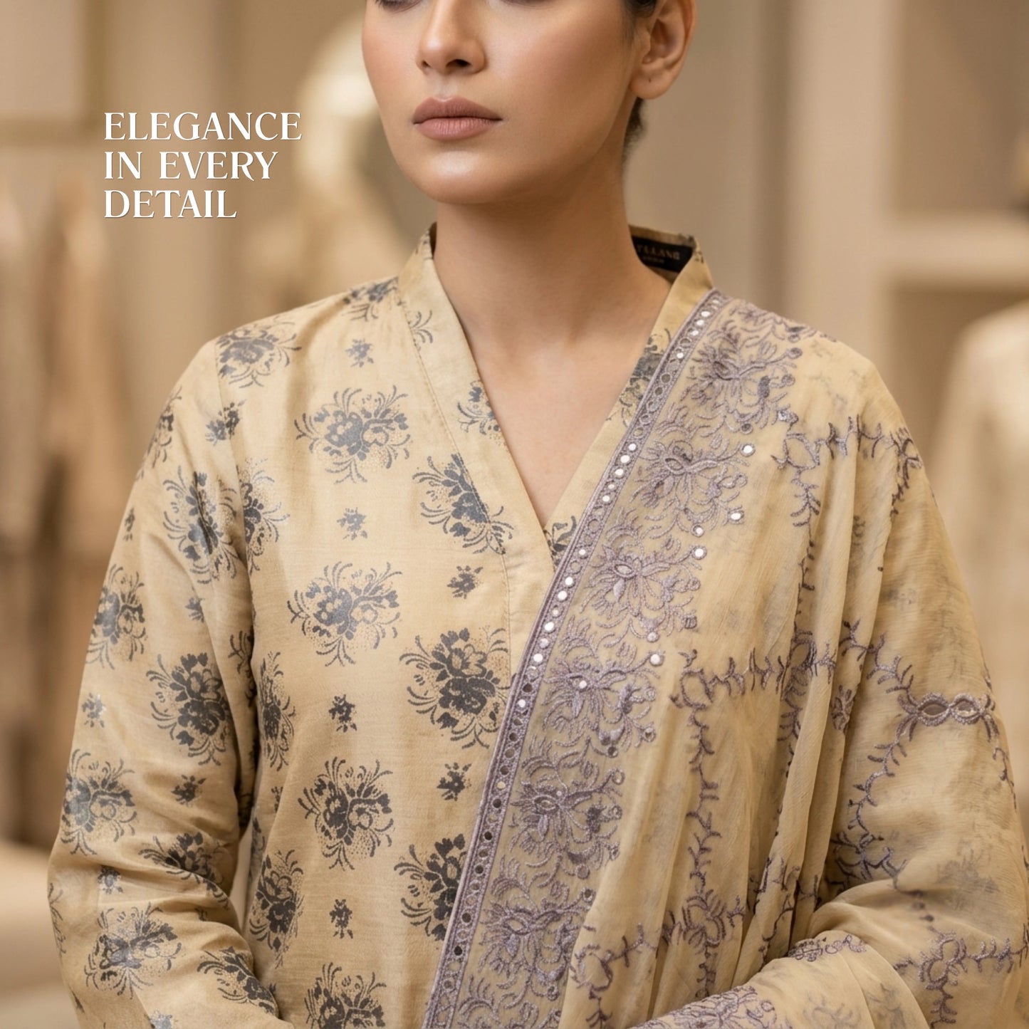 Buttercream Floral Pure China Pati Silk 3 Piece Unstitched Suit