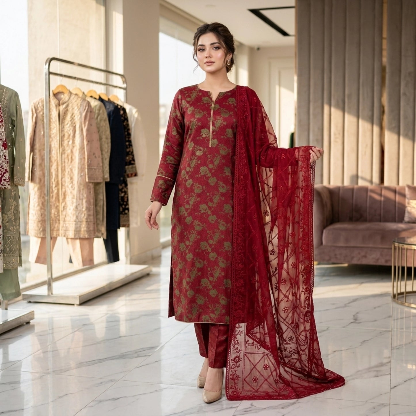 Ruby Royale Pure China Pati Silk 3 Piece Unstitched Suit