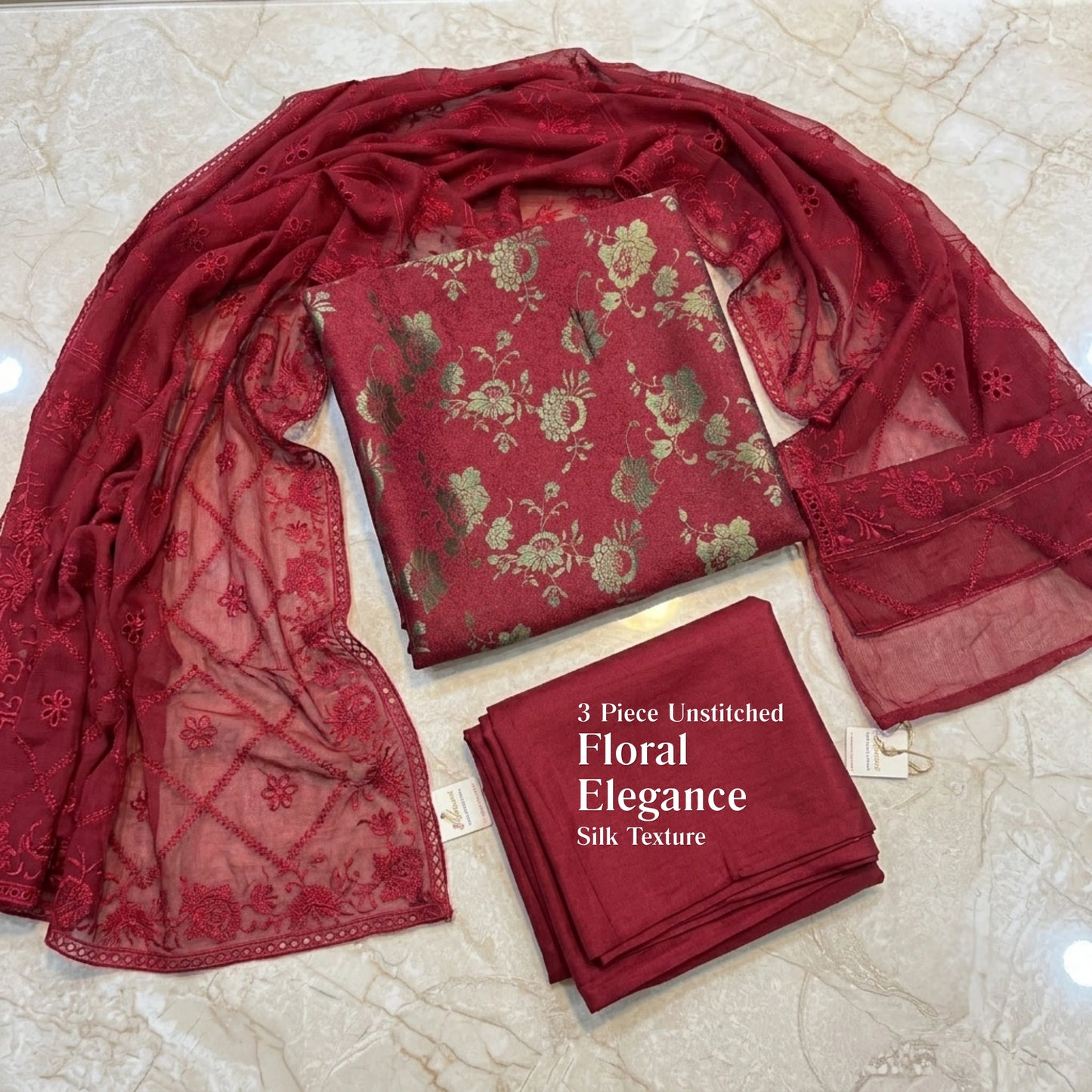 Ruby Royale Pure China Pati Silk 3 Piece Unstitched Suit