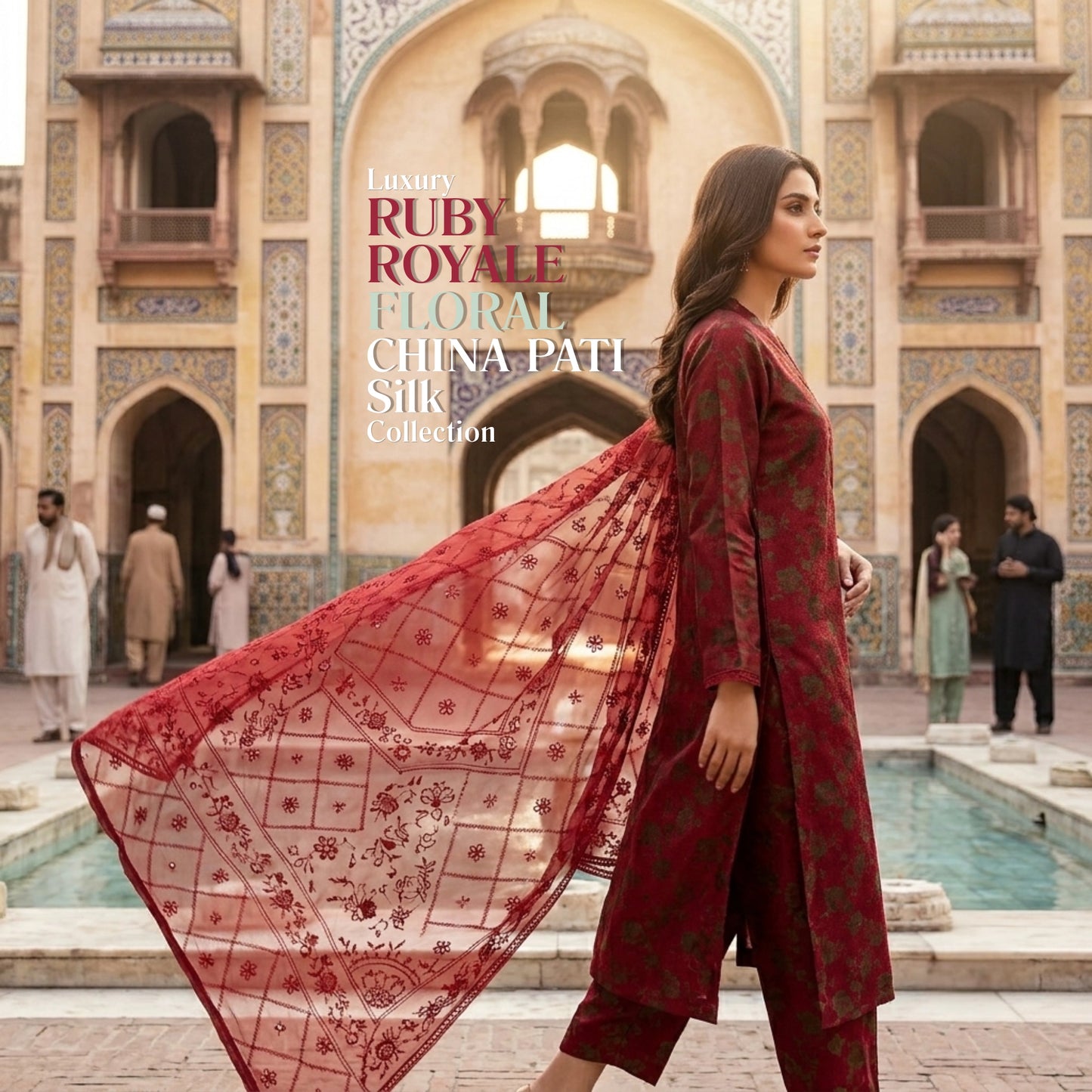 Ruby Royale Pure China Pati Silk 3 Piece Unstitched Suit