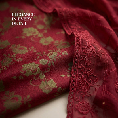Ruby Royale Pure China Pati Silk 3 Piece Unstitched Suit