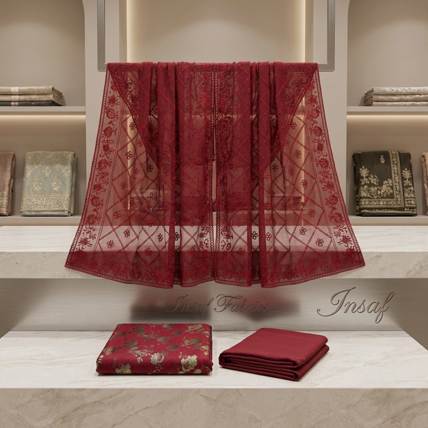 Ruby Royale Pure China Pati Silk 3 Piece Unstitched Suit