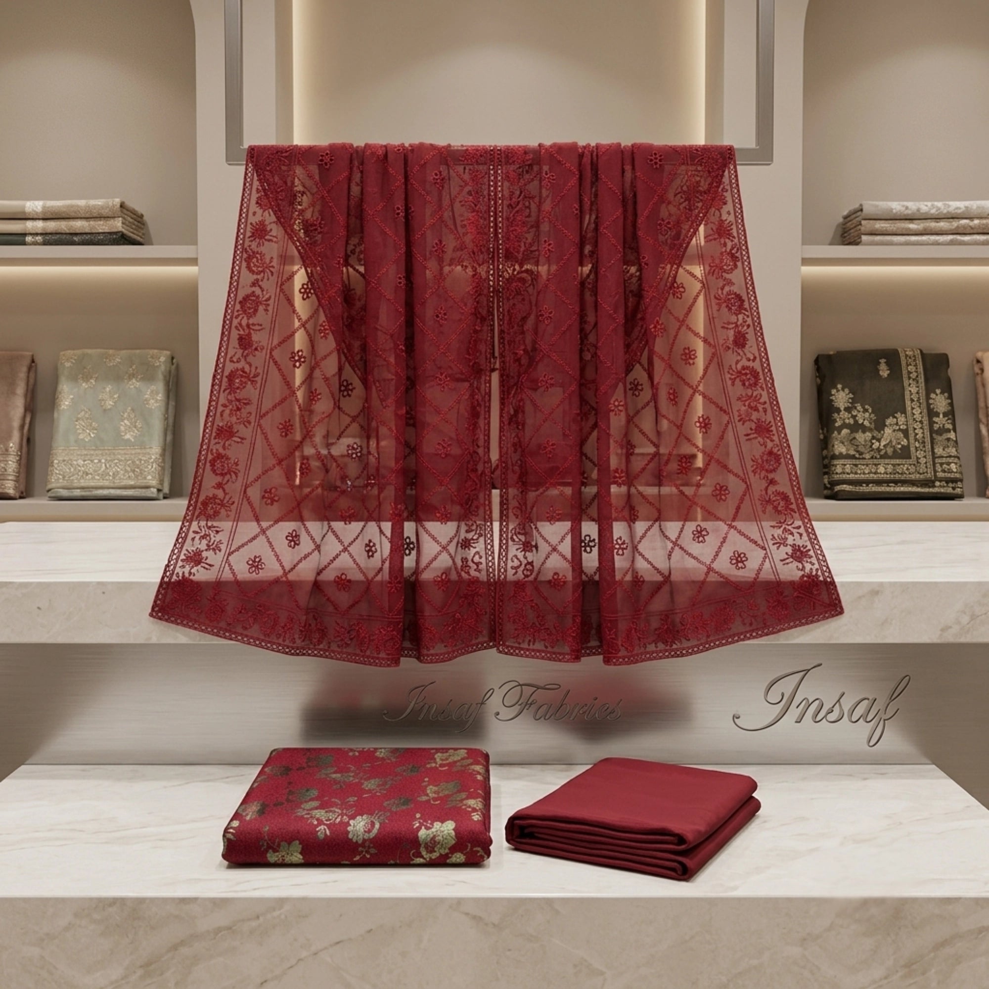 Ruby Royale Pure China Pati Silk 3 Piece Unstitched Suit