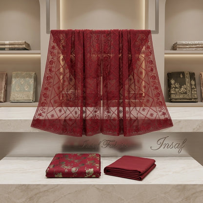 Ruby Royale Pure China Pati Silk 3 Piece Unstitched Suit