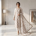 Ivory Blossom Ambose Silk 3 Piece Unstitched Suit