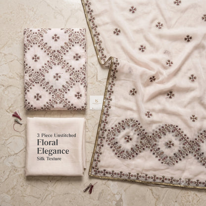 Ivory Blossom Ambose Silk 3 Piece Unstitched Suit