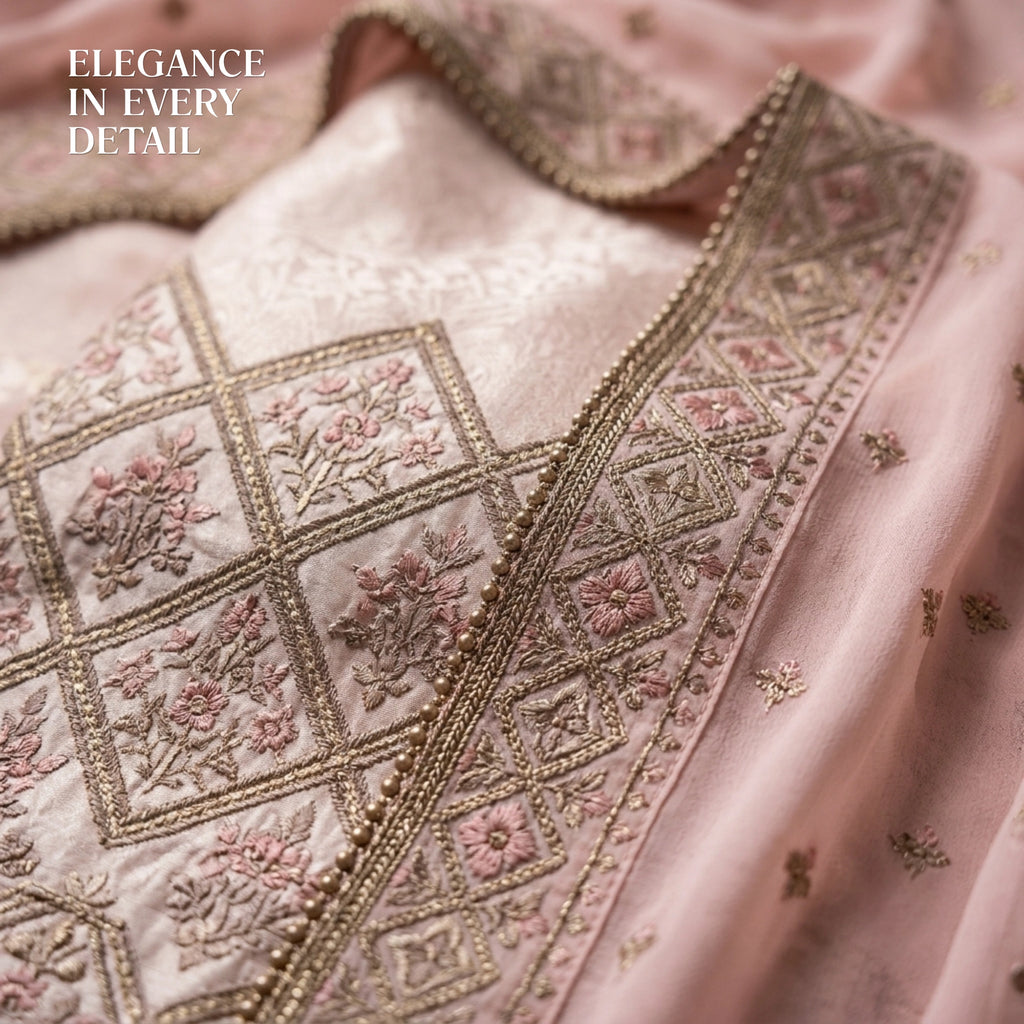 Ivory Blossom Ambose Silk 3 Piece Unstitched Suit