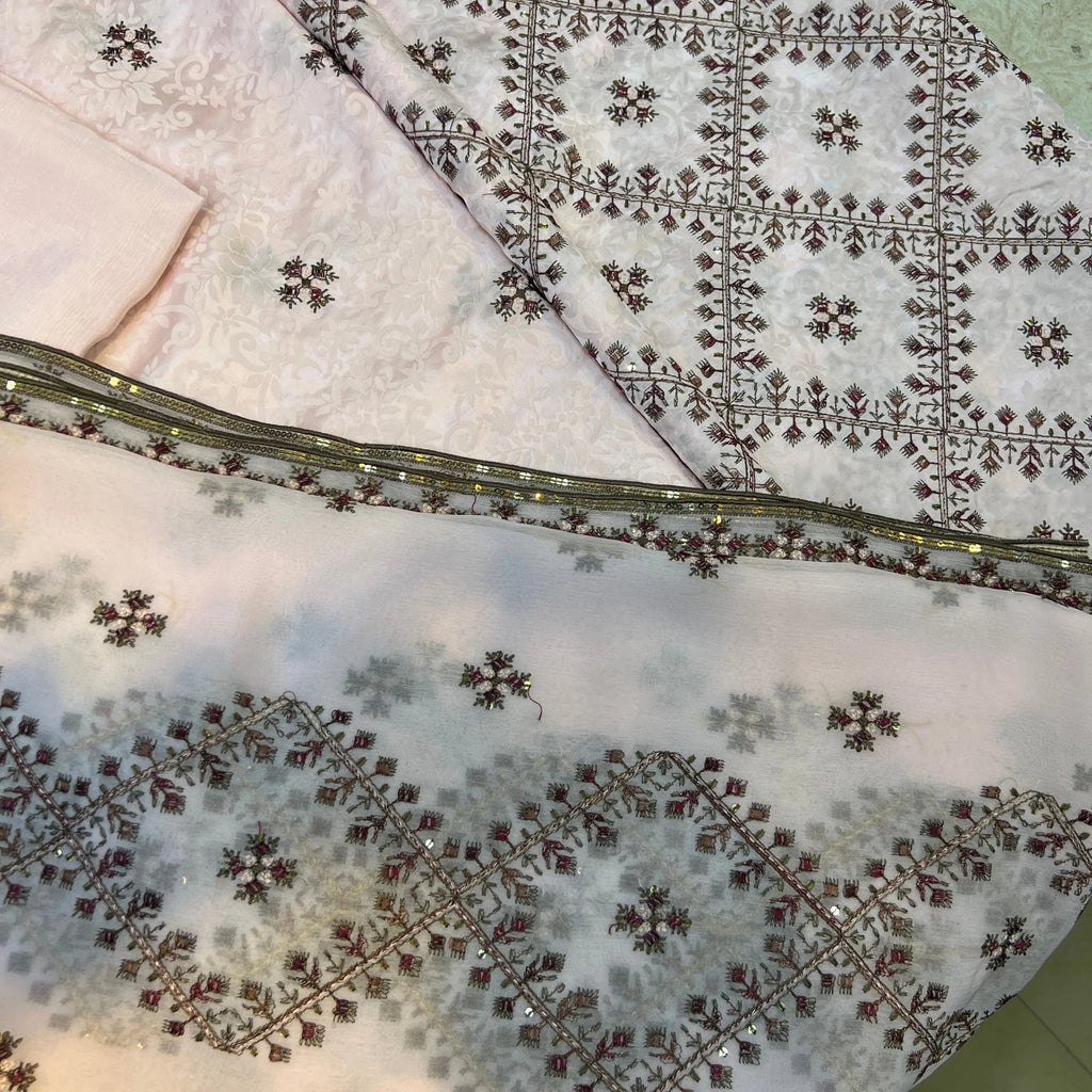 Ivory Blossom Ambose Silk 3 Piece Unstitched Suit