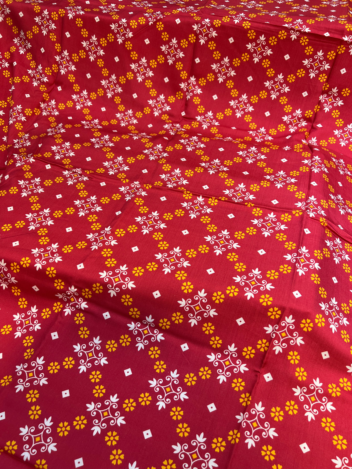 Deep Red Printed Viscose 3-Piece Unstitched Suit | Sale