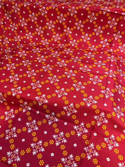 Deep Red Printed Viscose 3-Piece Unstitched Suit | Sale
