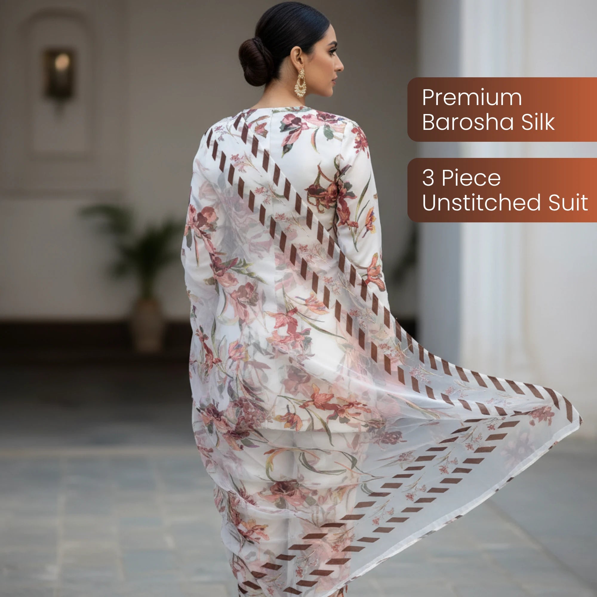 Barosha Silk Floral 3 Piece Unstitched Suit – Off White | Insaf