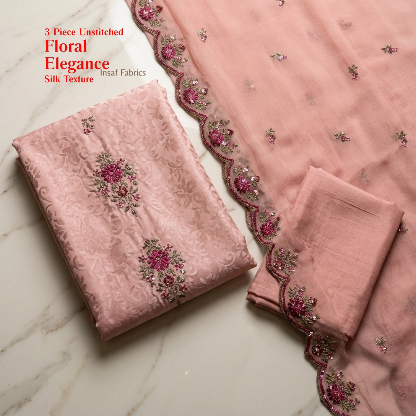 Rosewood Blush Luxury 3 Piece Unstitched Ambose Silk Suit