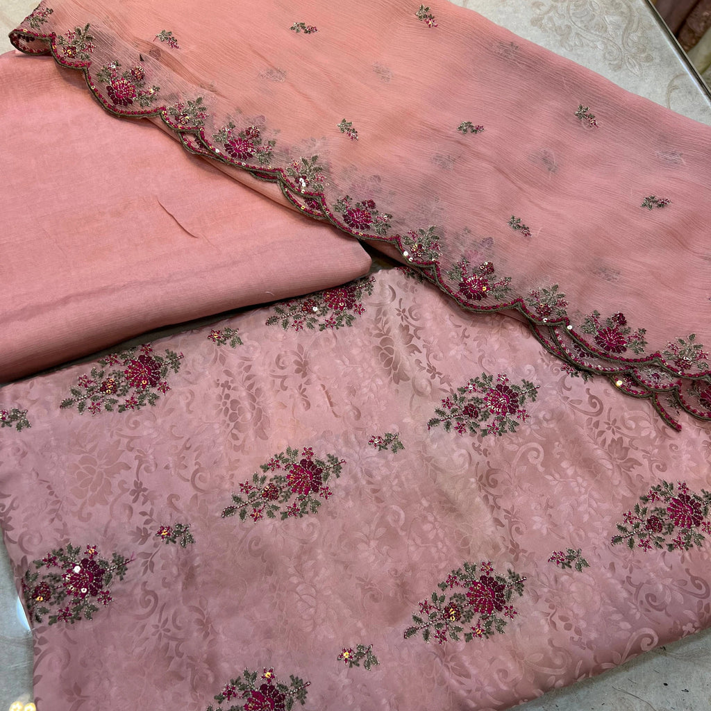 Rosewood Blush Luxury 3 Piece Unstitched Ambose Silk Suit