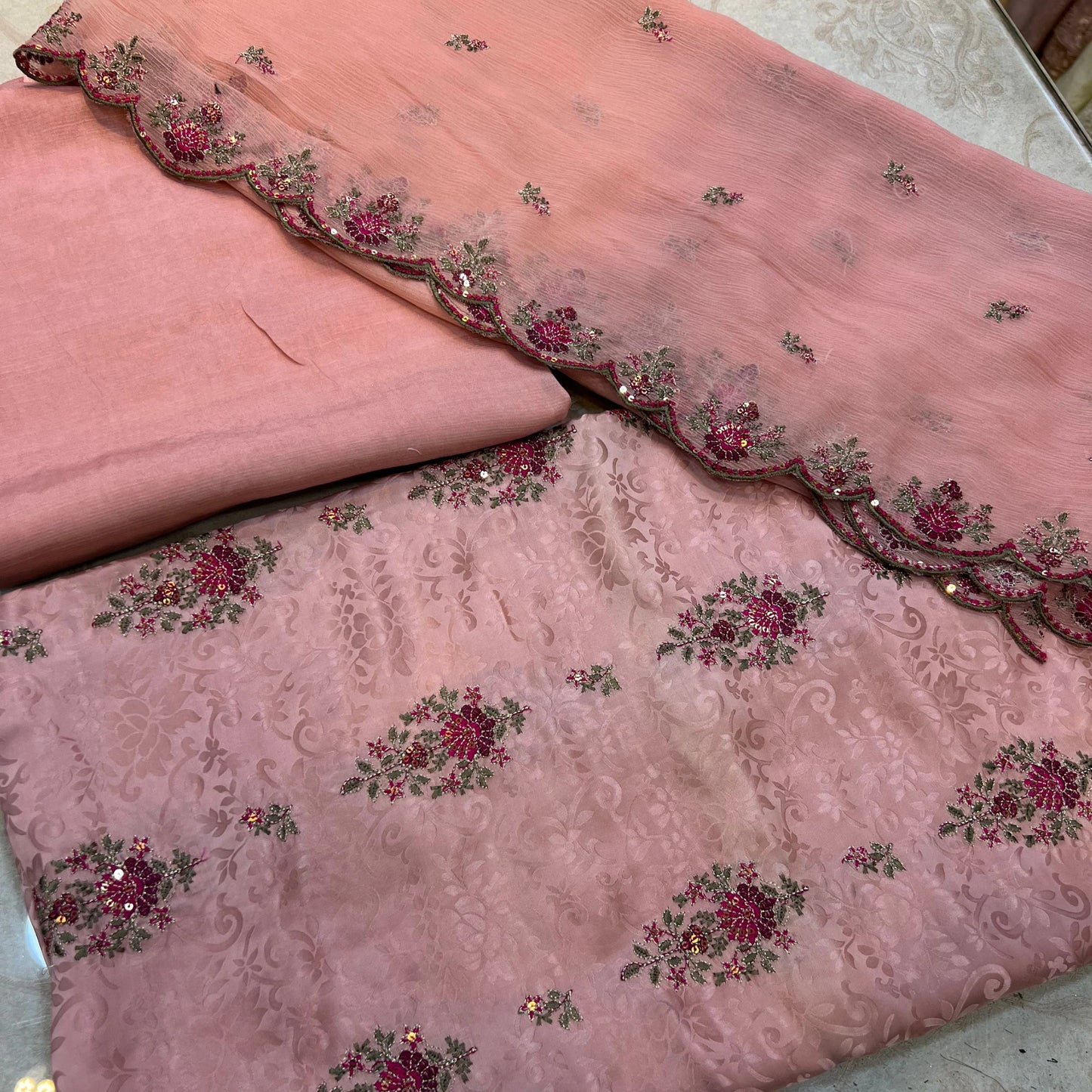 Rosewood Blush Luxury 3 Piece Unstitched Ambose Silk Suit