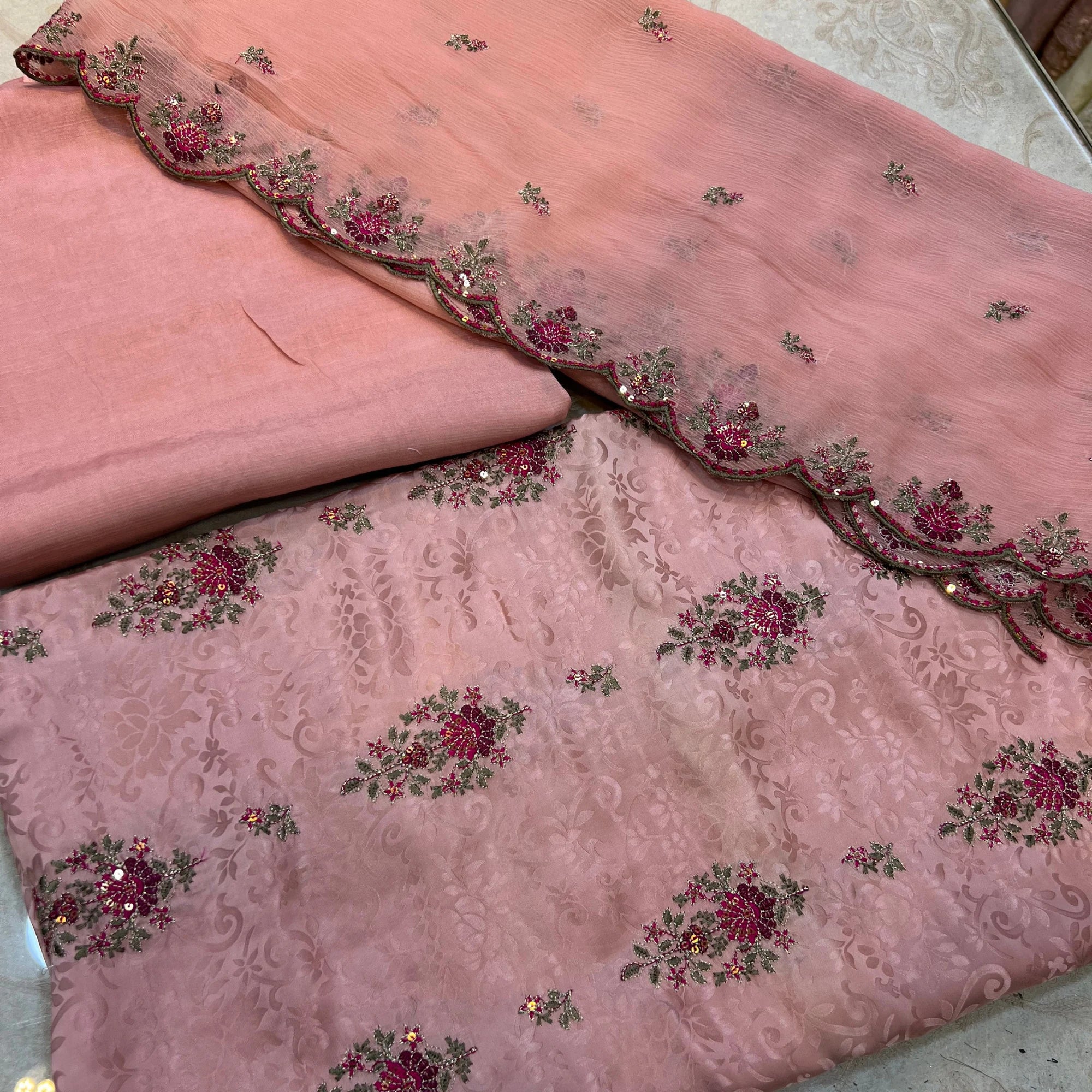 Rosewood Blush Luxury 3 Piece Unstitched Ambose Silk Suit