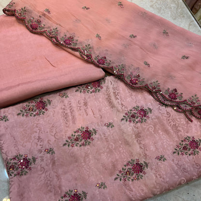 Rosewood Blush Luxury 3 Piece Unstitched Ambose Silk Suit