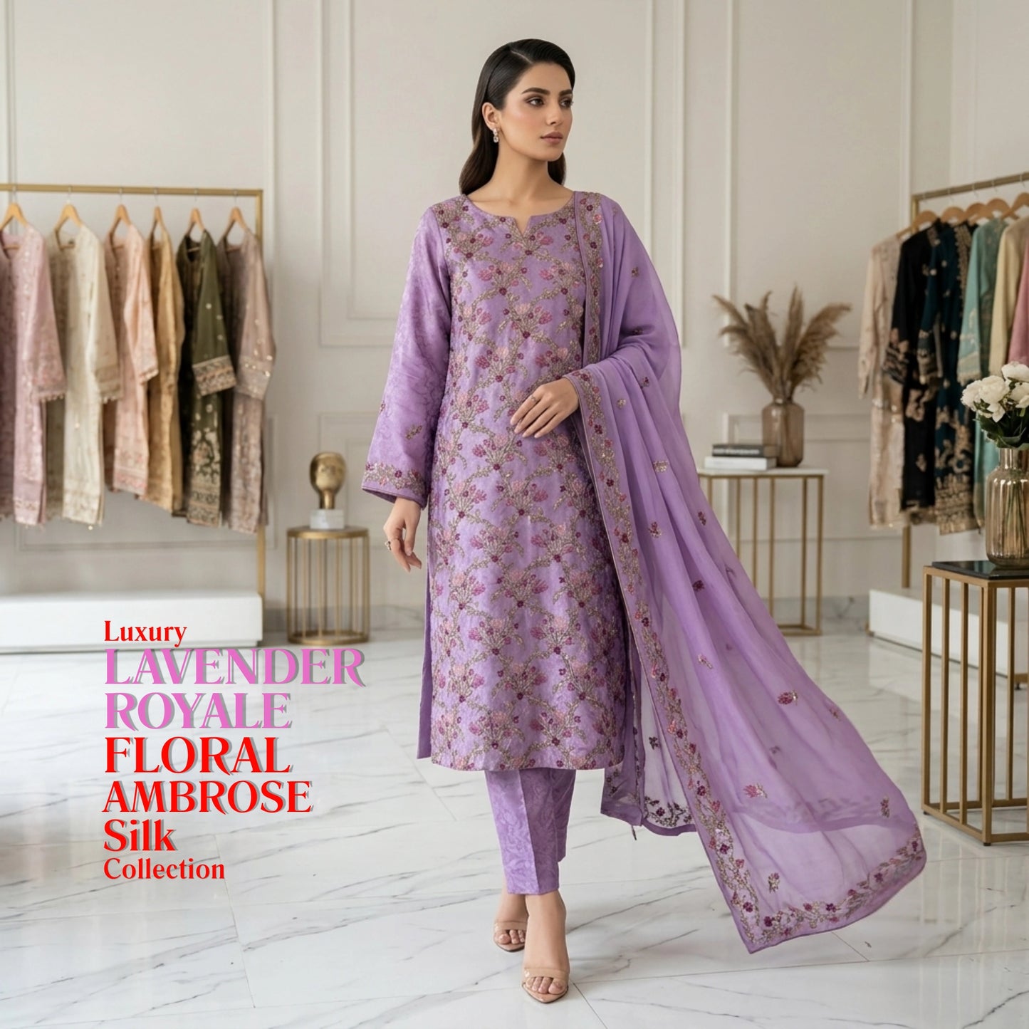Lavender Royale – 3 Piece Unstitched Ambose Silk Suit