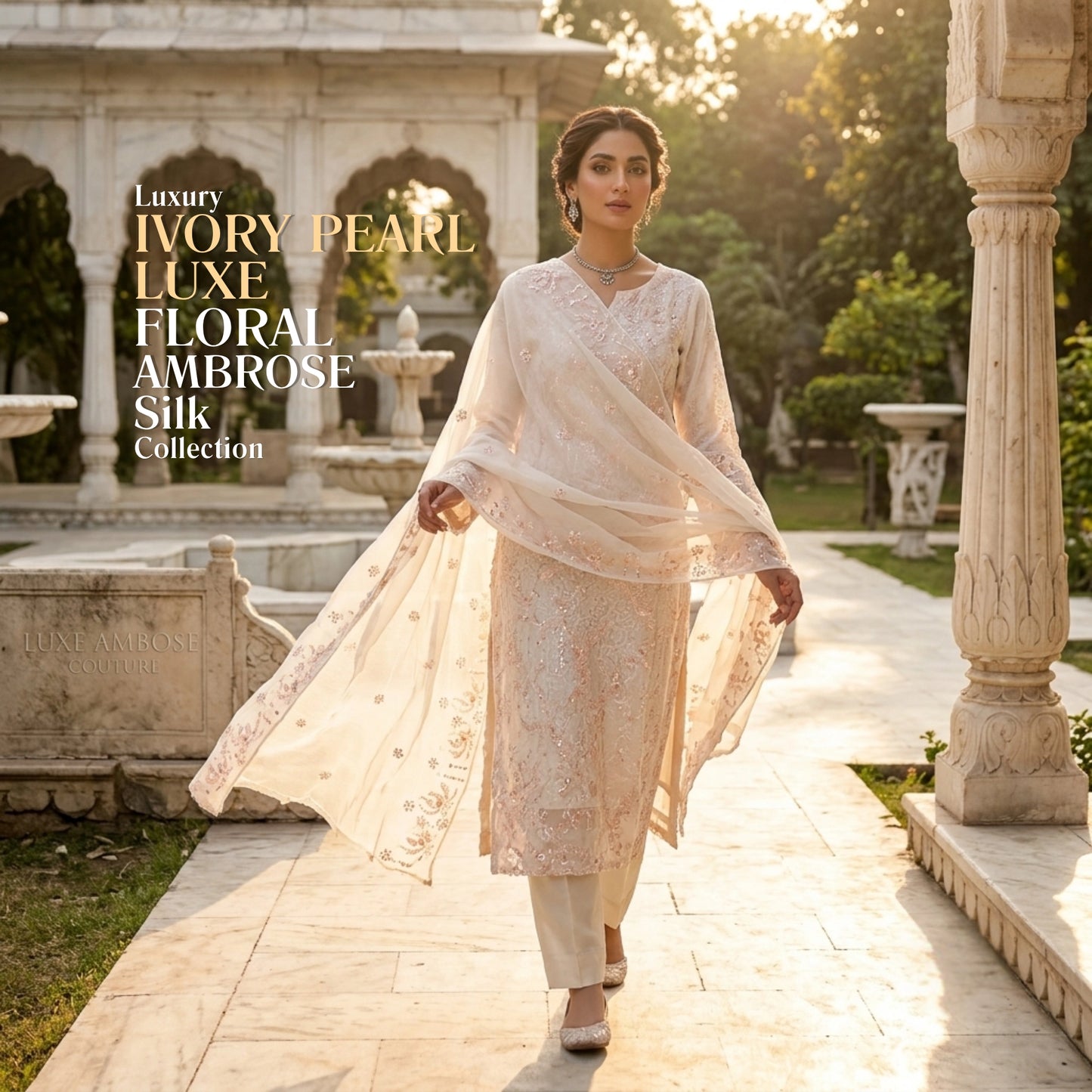 Ivory Pearl Luxe – 3 Piece Unstitched Ambose Silk Suit