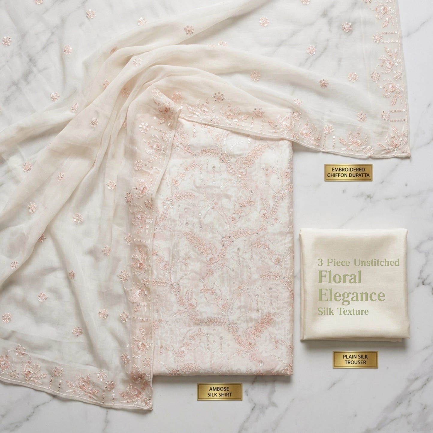 Ivory Pearl Luxe – 3 Piece Unstitched Ambose Silk Suit