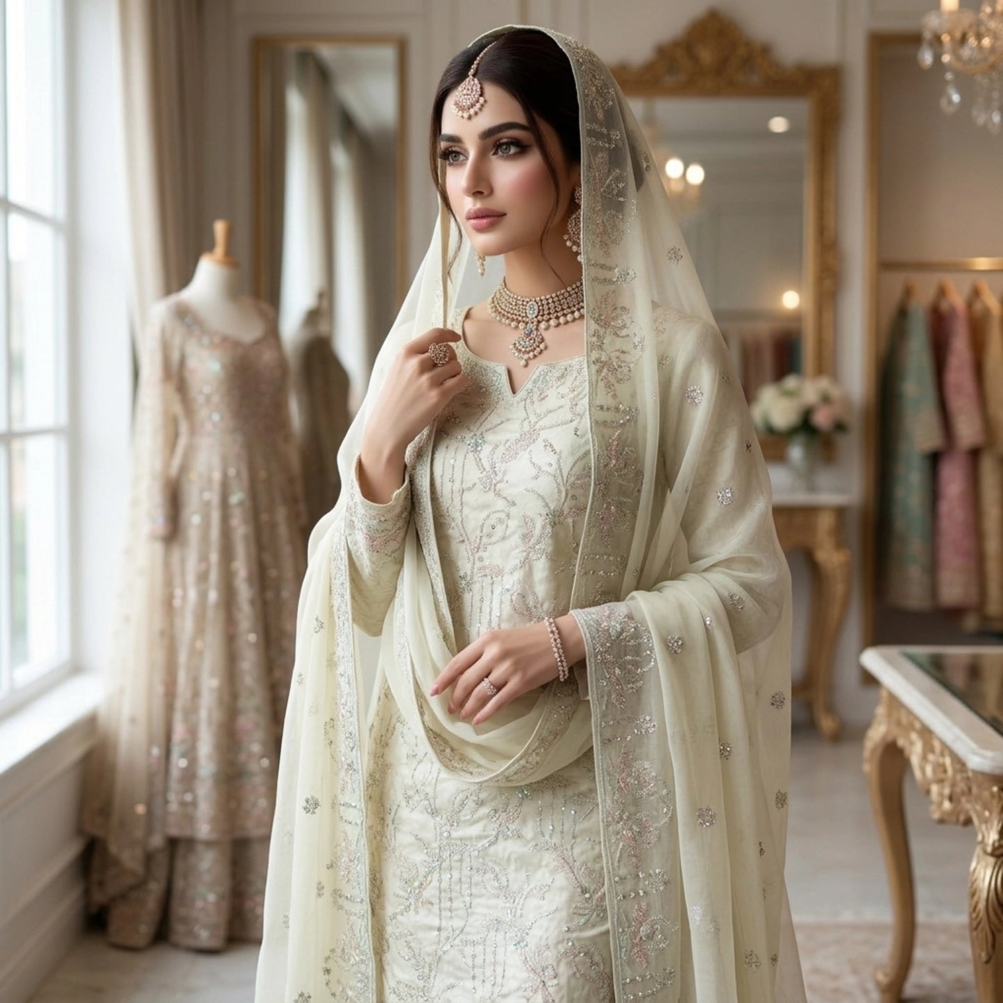 Luxury Ivory Ambose Silk 3 Piece Unstitched Suit