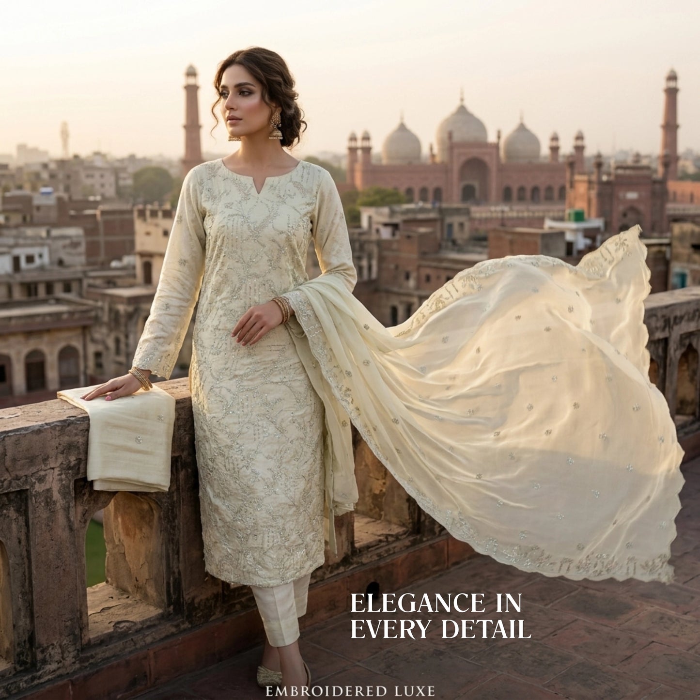 Luxury Ivory Ambose Silk 3 Piece Unstitched Suit